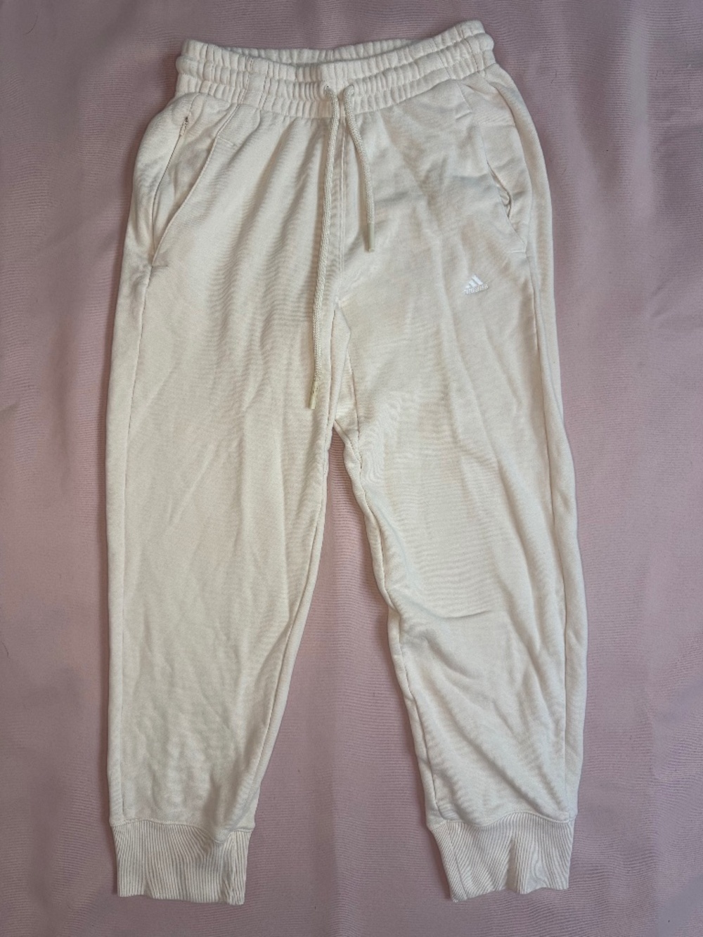 Adidas - 100% Cotton Women’s Cream Tie-Waist Joggers - Size S